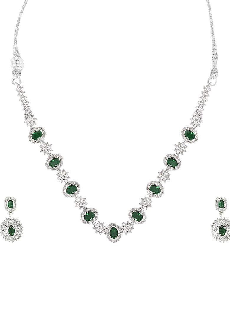 Silver Plated American Diamond Studded Jewellery Set