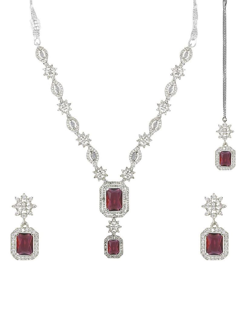 Silver Plated American Diamond Studded Jewellery Set