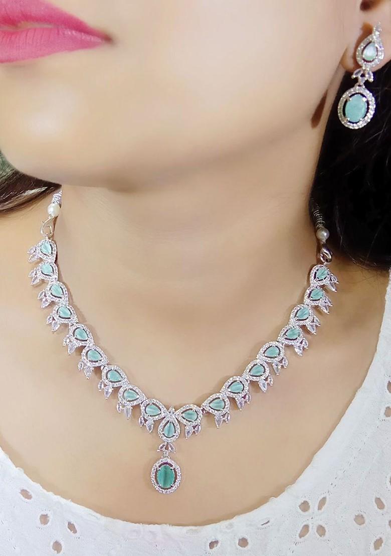 Silver Plated American Diamond Studded Elegant Jewellery Set