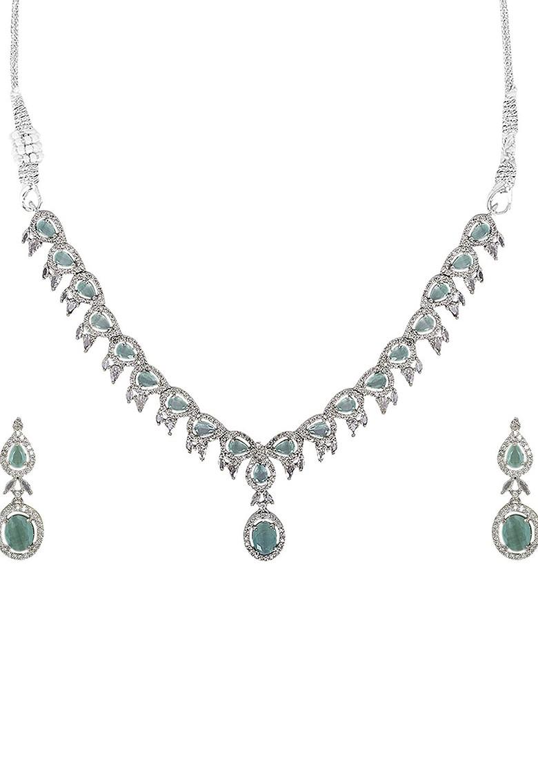 Silver Plated American Diamond Studded Elegant Jewellery Set