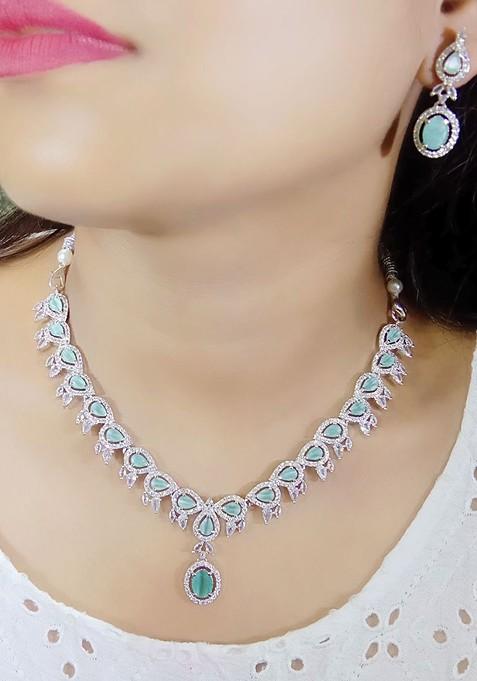 Silver Plated American Diamond Studded Elegant Jewellery Set