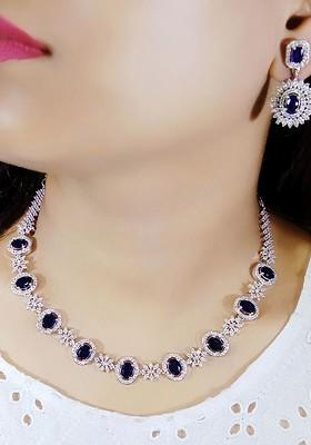 Silver Plated American Diamond Studded Jewellery Set