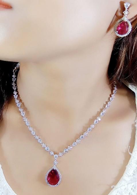 Silver Plated American Diamond Studded Jewellery Set