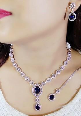 Silver Plated American Diamond Studded Jewellery Set