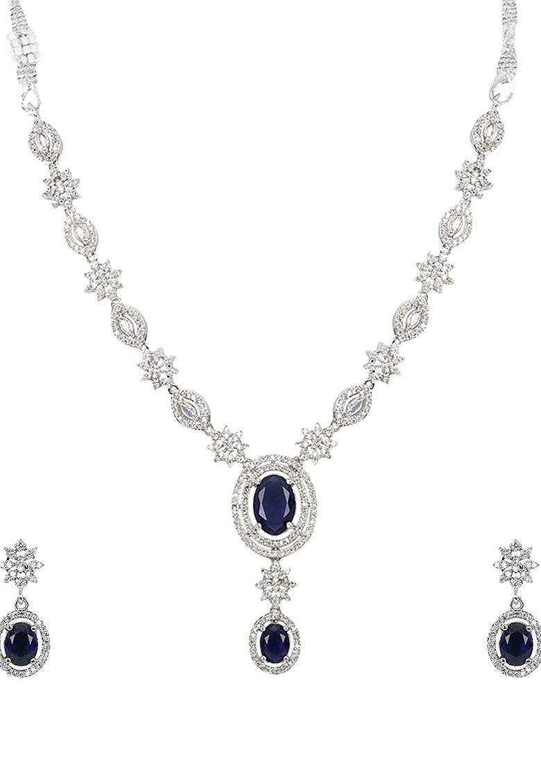 Silver Plated American Diamond Studded Jewellery Set