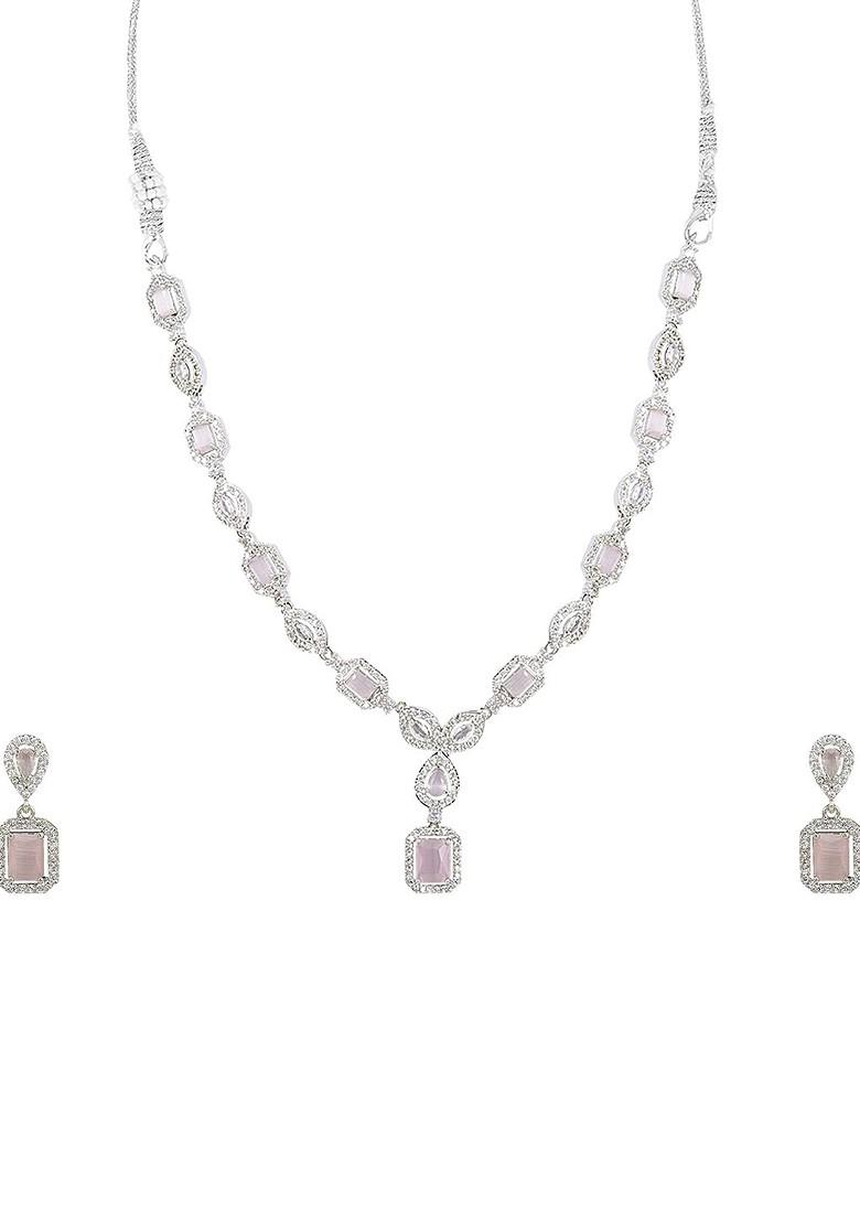 Silver Plated Ad Stone Studded Jewellery Set