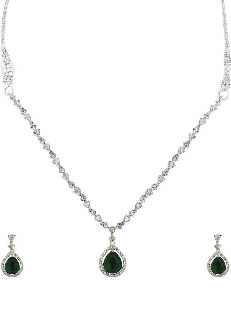 Silver Plated American Diamond Studded Jewellery Set