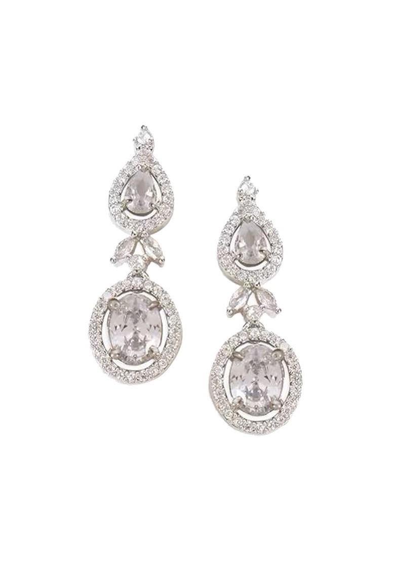 Silver Plated Ad Stone Studded Necklace And Earrings