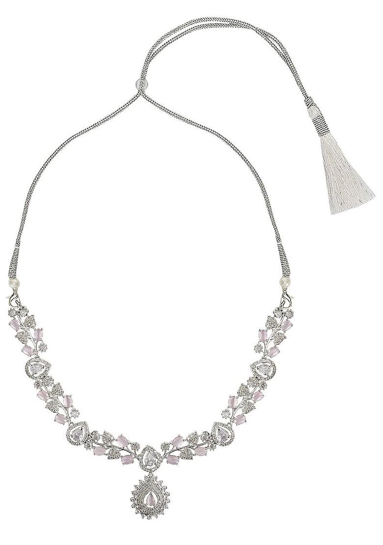 Pink Silver Plated American Diamond Elegant Jewellery Set