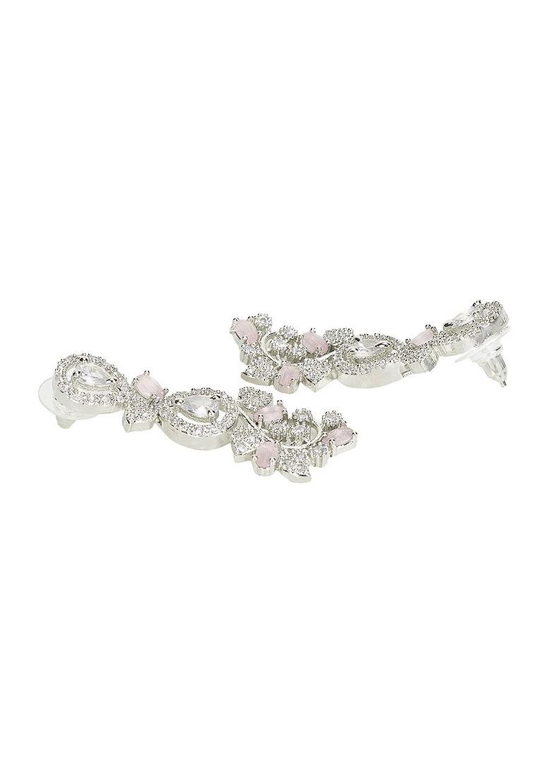 Pink Silver Plated American Diamond Elegant Jewellery Set