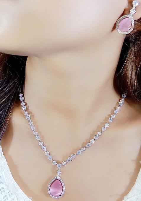 Silver Plated American Diamond Elegant Jewellery Set