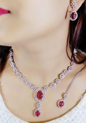 Silver Plated And American Diamond Studded Jewellery Set