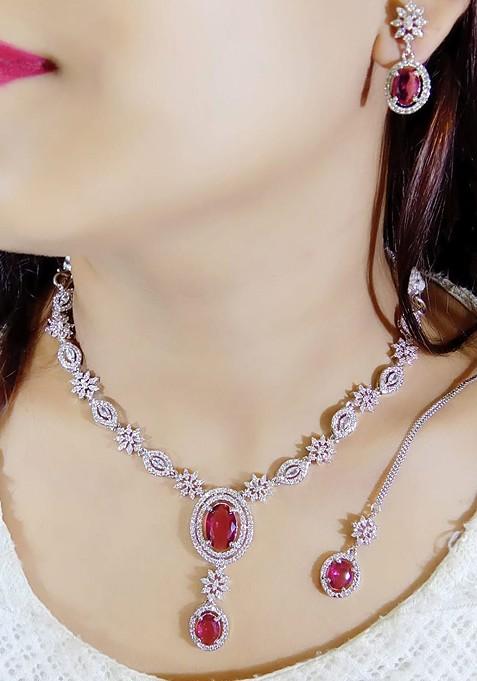 Silver Plated And American Diamond Studded Jewellery Set