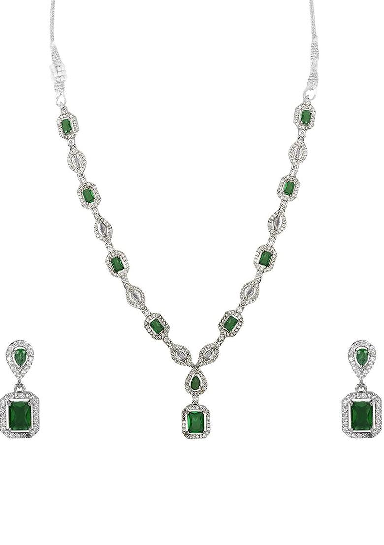 Silver Plated American Diamond Studded Elegant Jewellery Set