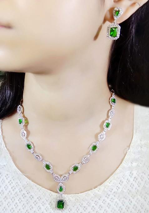 Silver Plated American Diamond Studded Elegant Jewellery Set