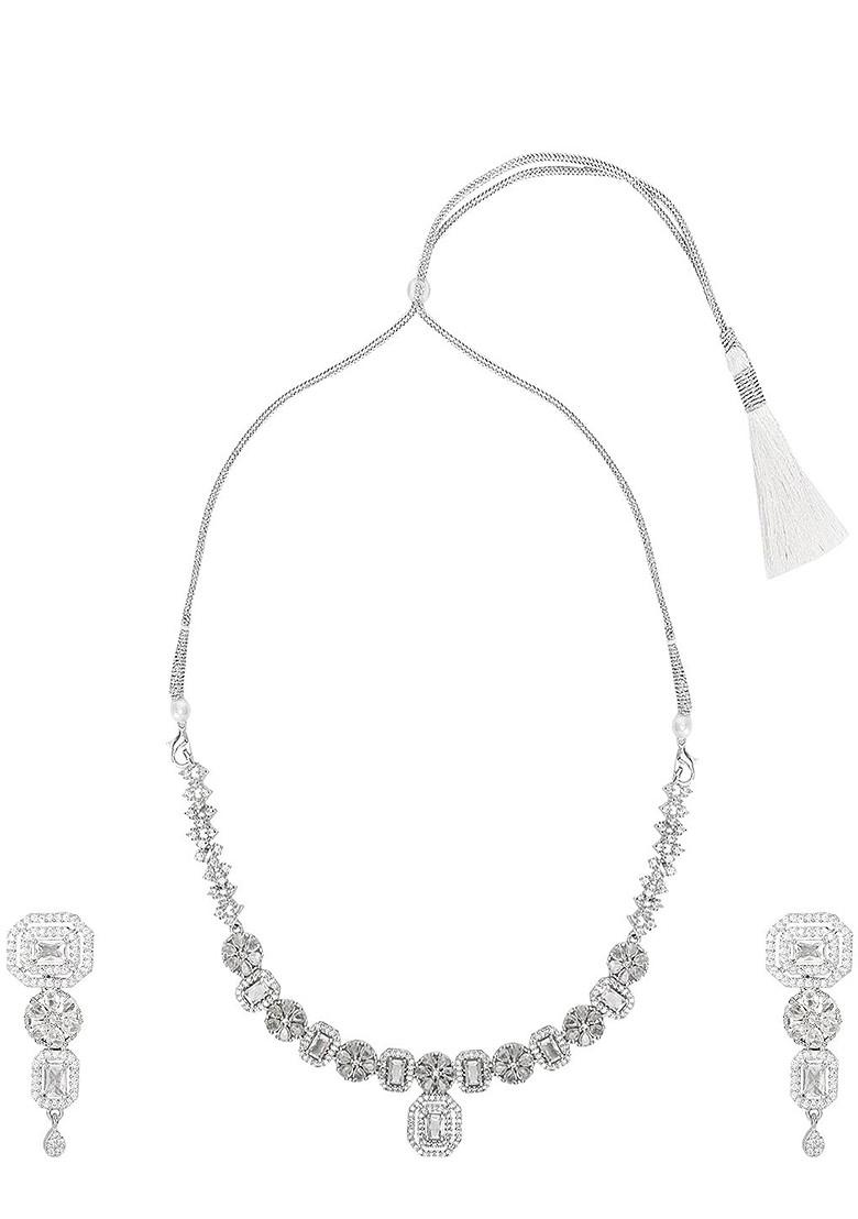 White Sliver Plated Ad Stone Studded Jewellery Set