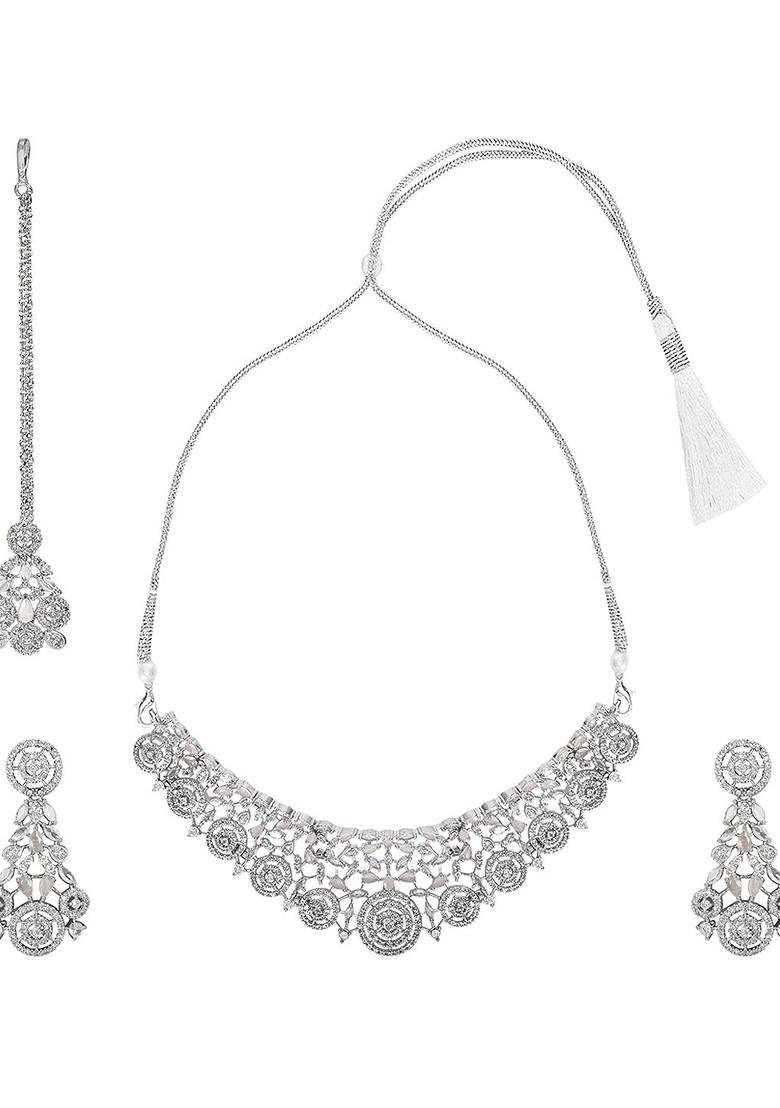 Pink Silver Plated American Diamond Studded Jewellery Set