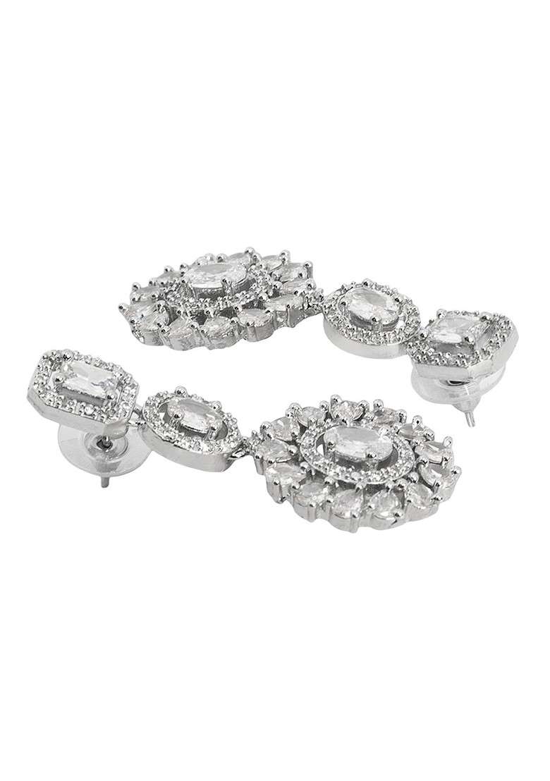 Silver Plated American Diamond Stone Studded Jewellery Set - Indya