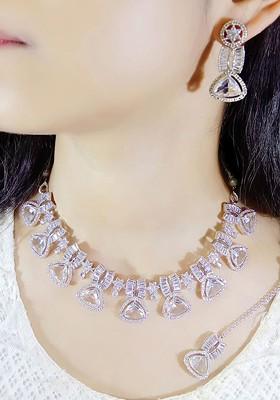 Silver Plated American Diamond Studded Elegant Jewellery Set