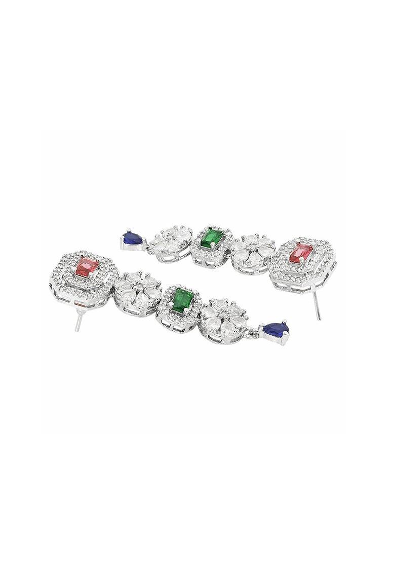 Silver Plated Ad Stone Studded Layered Jewellery Set