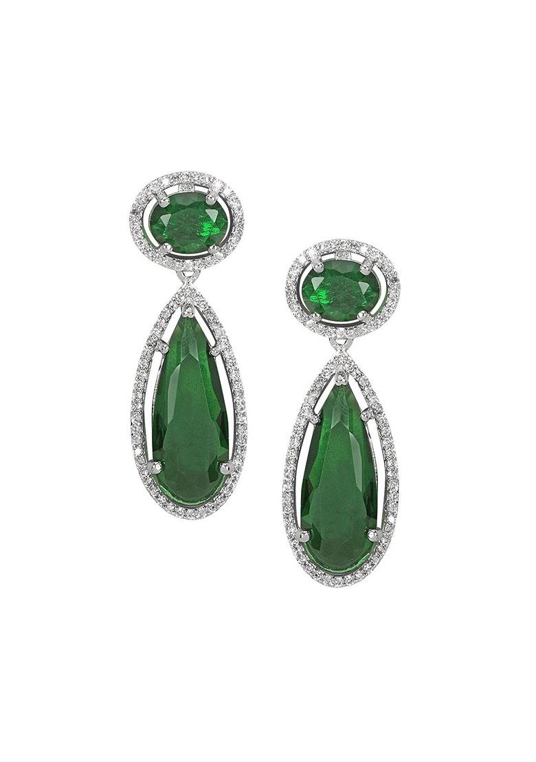 Green Sliver Plated Ad Stone Studded Jewellery Set