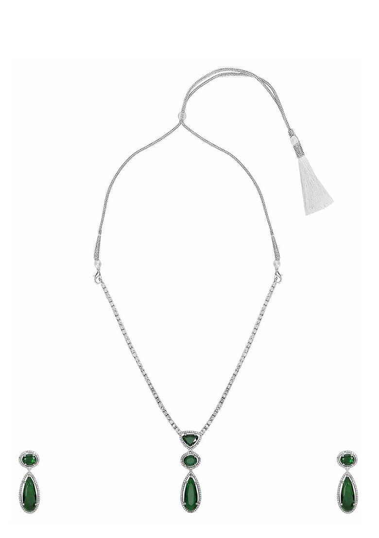 Green Sliver Plated Ad Stone Studded Jewellery Set
