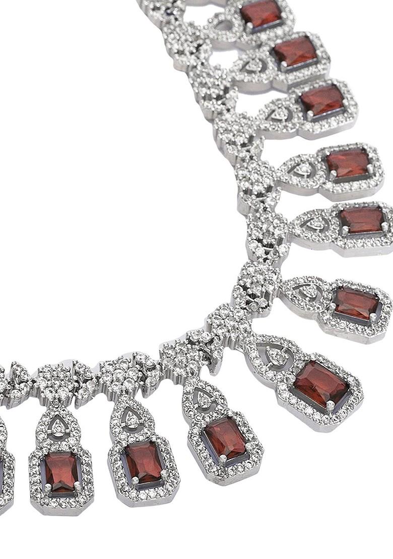 Silver Plated American Diamond Stone Studded Jewellery Set