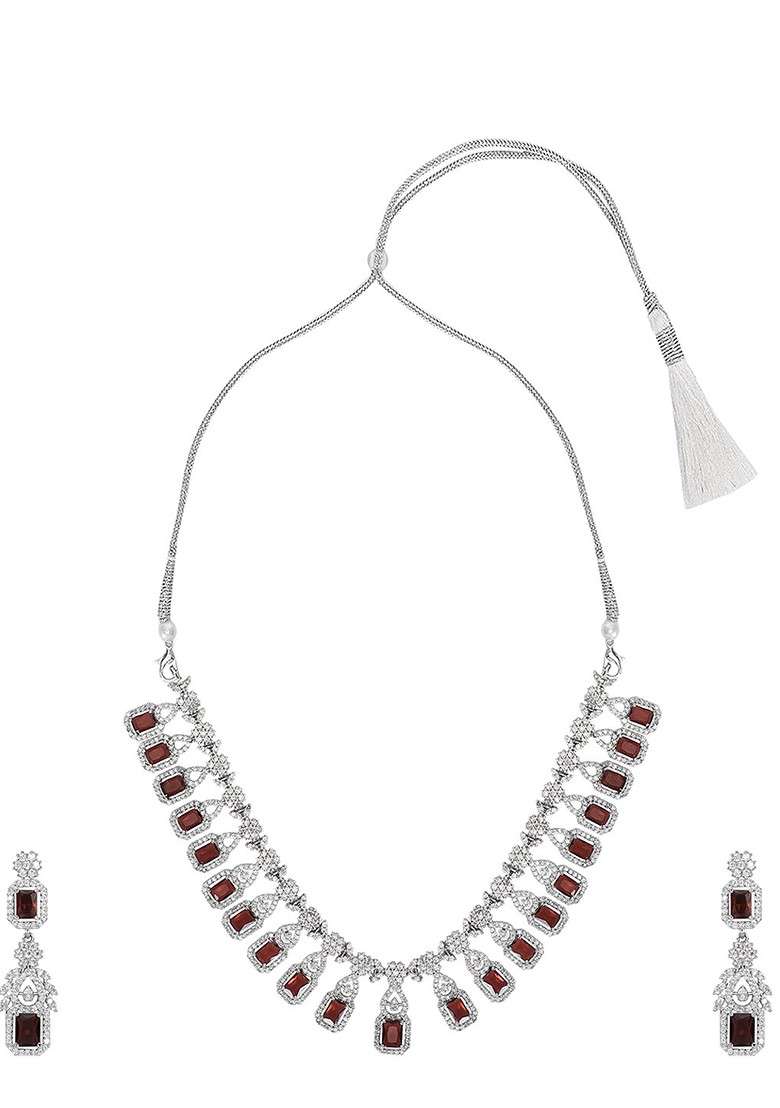 Silver Plated American Diamond Stone Studded Jewellery Set - Indya