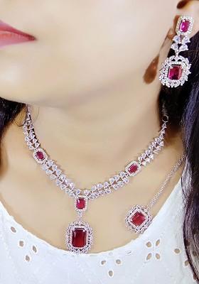 Silver Plated Ad Stone Studded Jewellery Set