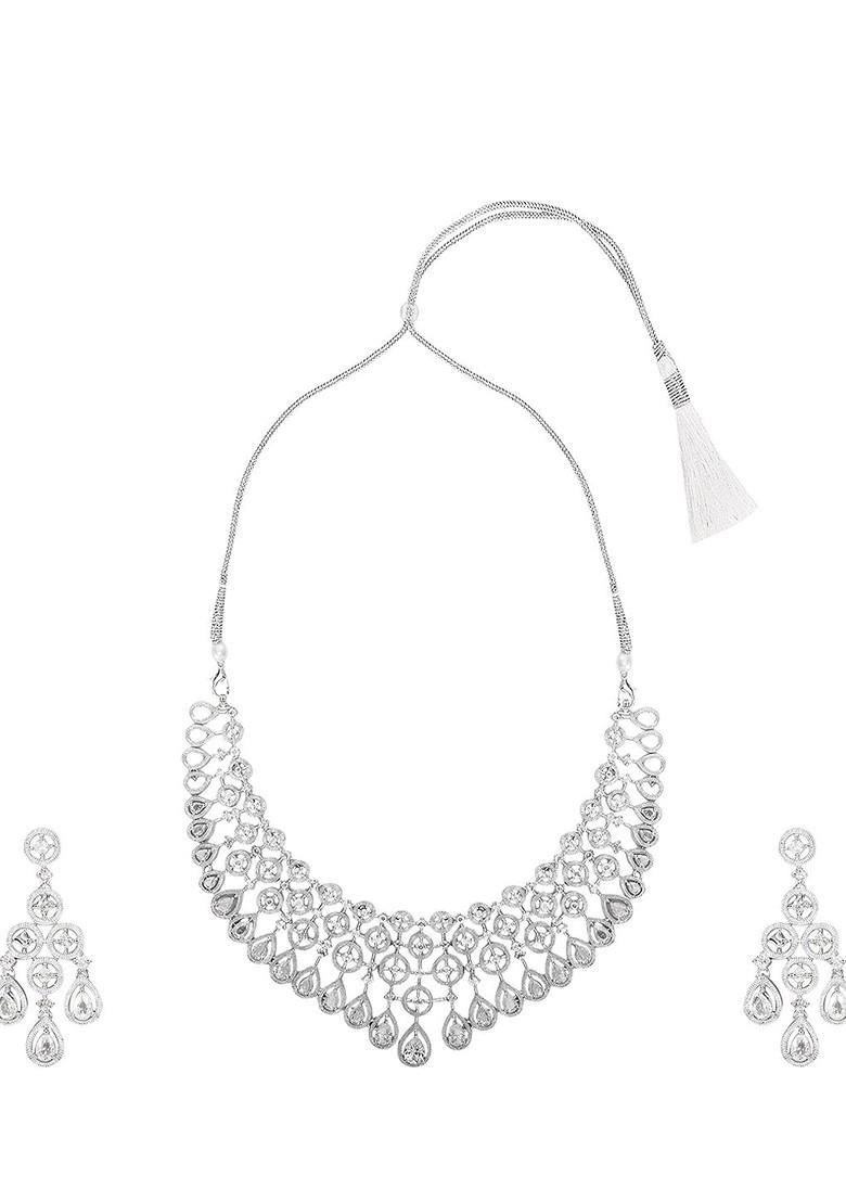 Silver Plated American Diamond Stone Studded Jewellery Set