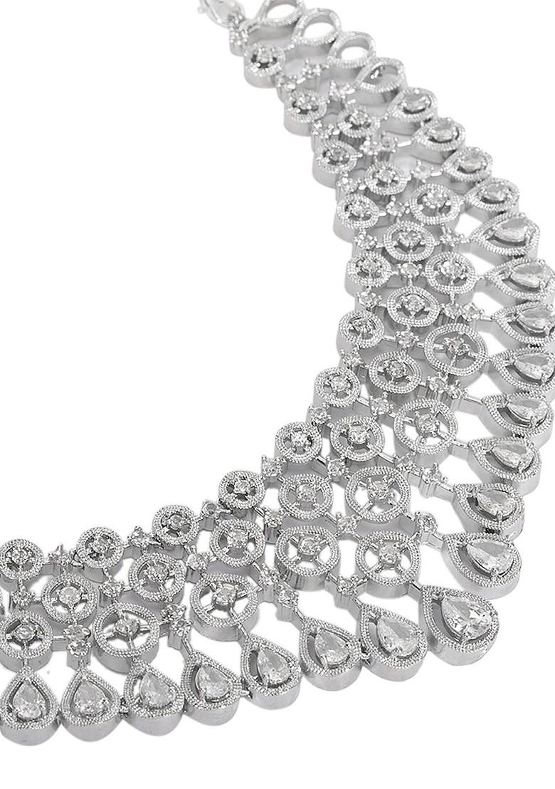 Silver Plated American Diamond Stone Studded Jewellery Set