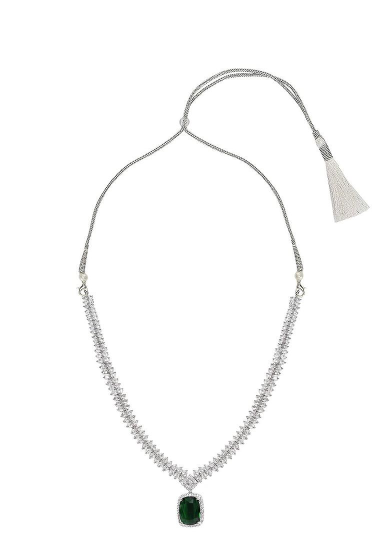 Green Silver Plated American Diamond Elegant Jewellery Set