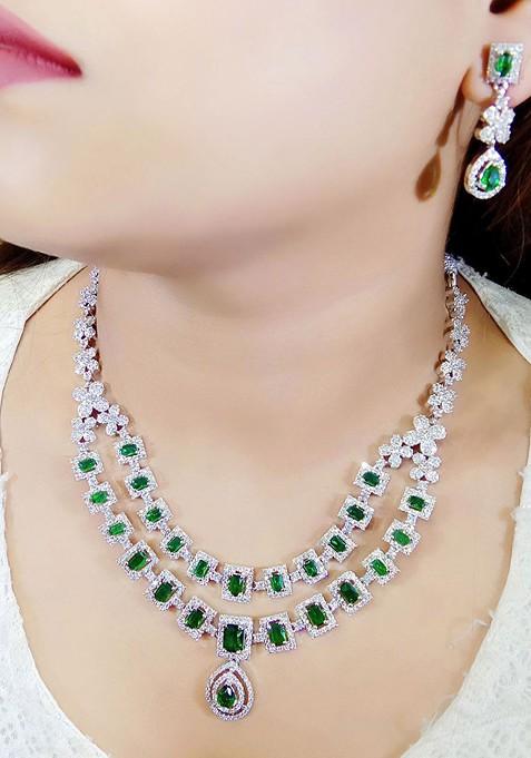 Silver Plated American Diamond Studded Elegant Jewellery Set