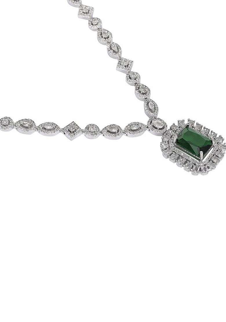 Silver Plated American Diamond Stone Studded Jewellery Set - Indya