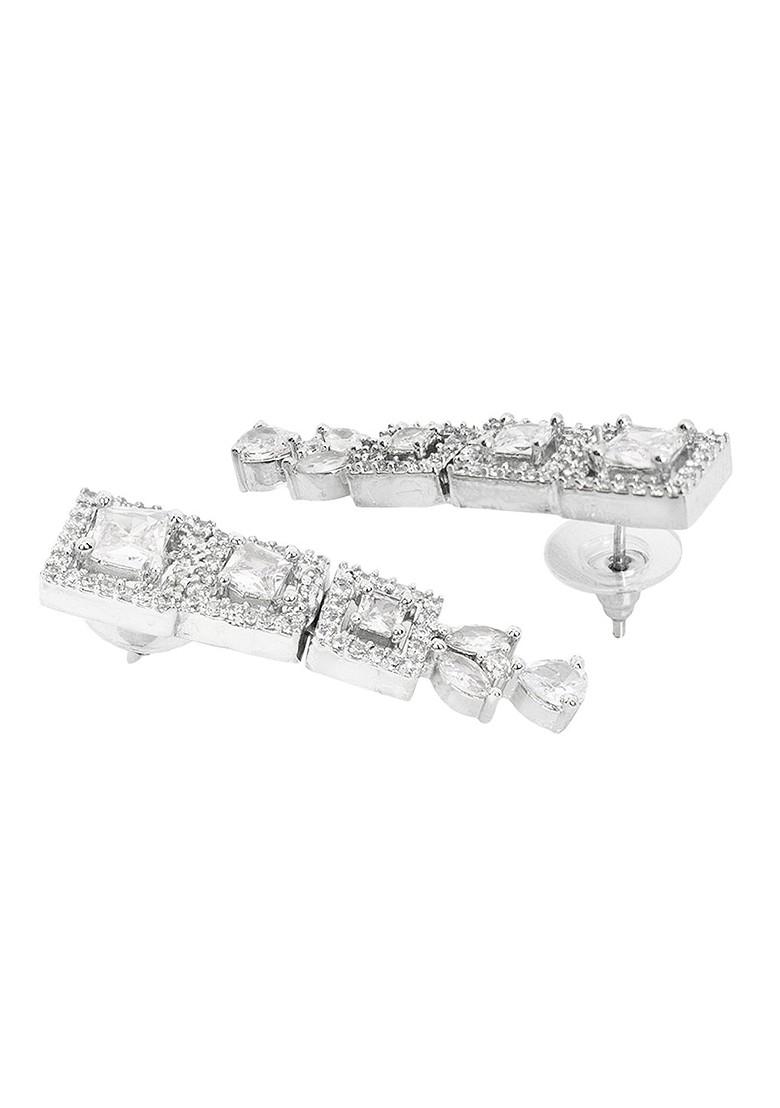 White Sliver Plated Ad Stone Studded Jewellery Set