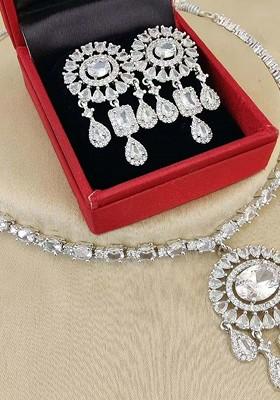 Silver Plated American Diamond Stone Studded Jewellery Set