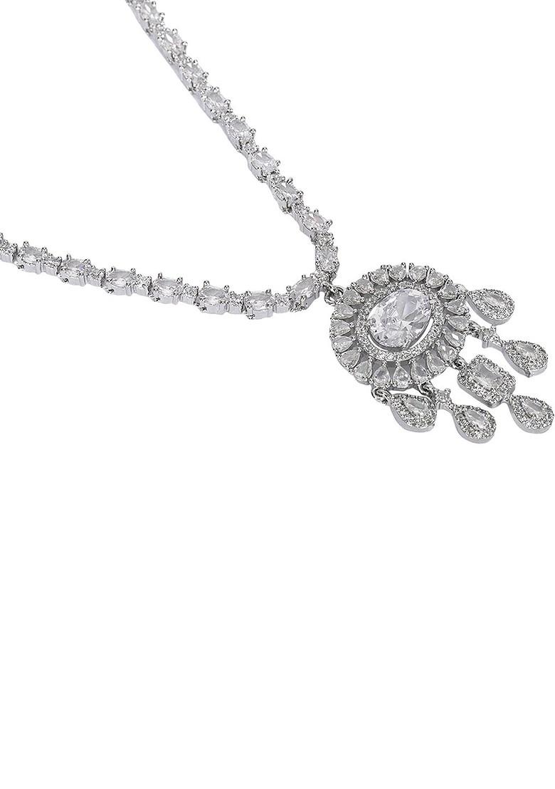 Silver Plated American Diamond Stone Studded Jewellery Set