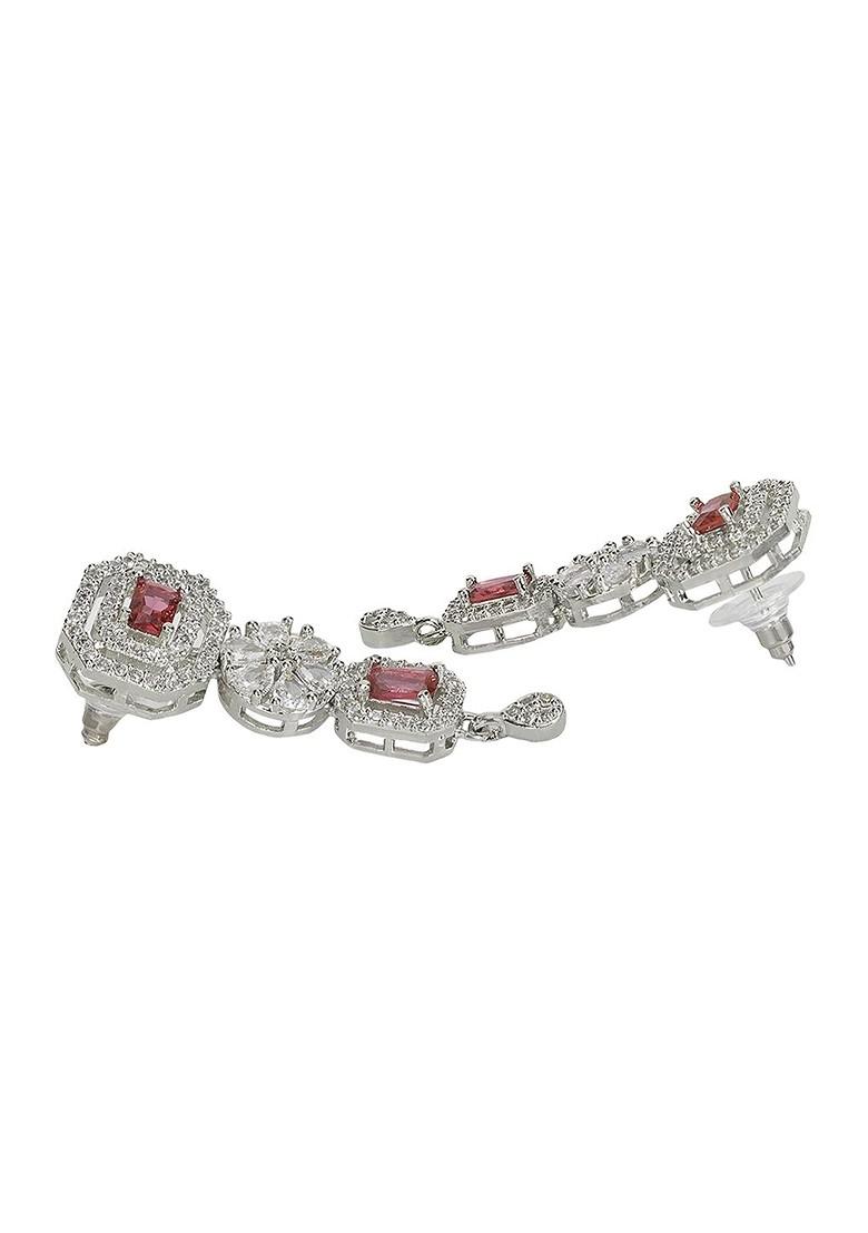 Red Silver Plated American Diamond Elegant Jewellery Set