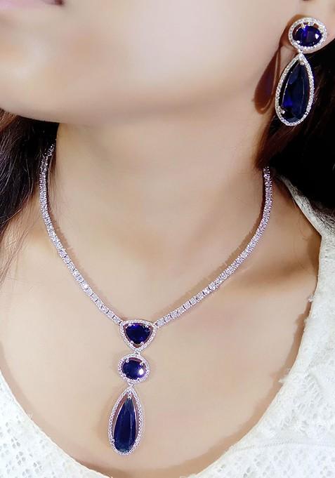 Silver Plated American Diamond Studded Jewellery Set