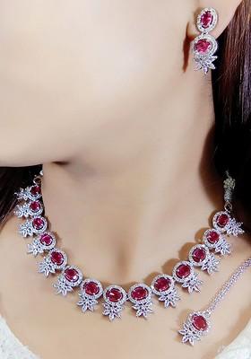 Silver Plated Ad Stone Studded Jewellery Set