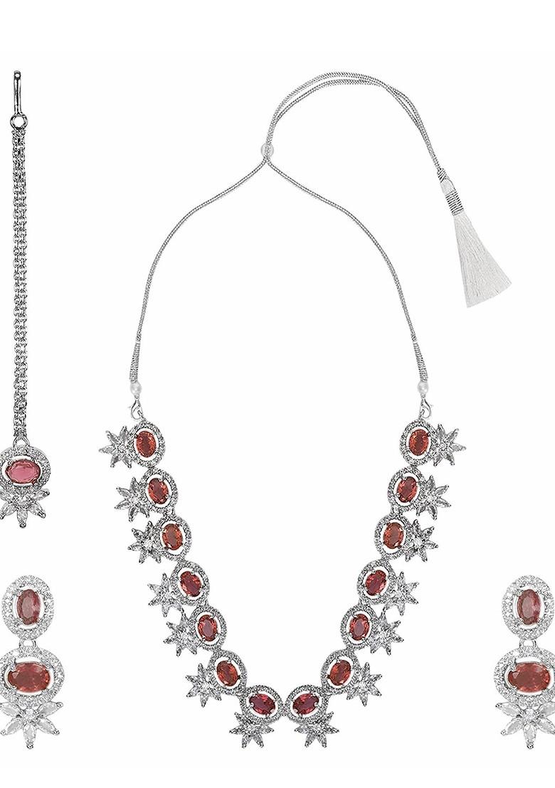Silver Plated Ad Stone Studded Jewellery Set
