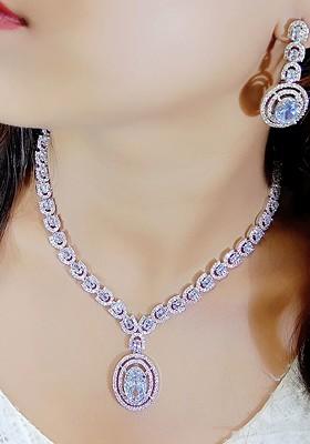 White Silver Plated American Diamond Stone Studded Jewellery Set