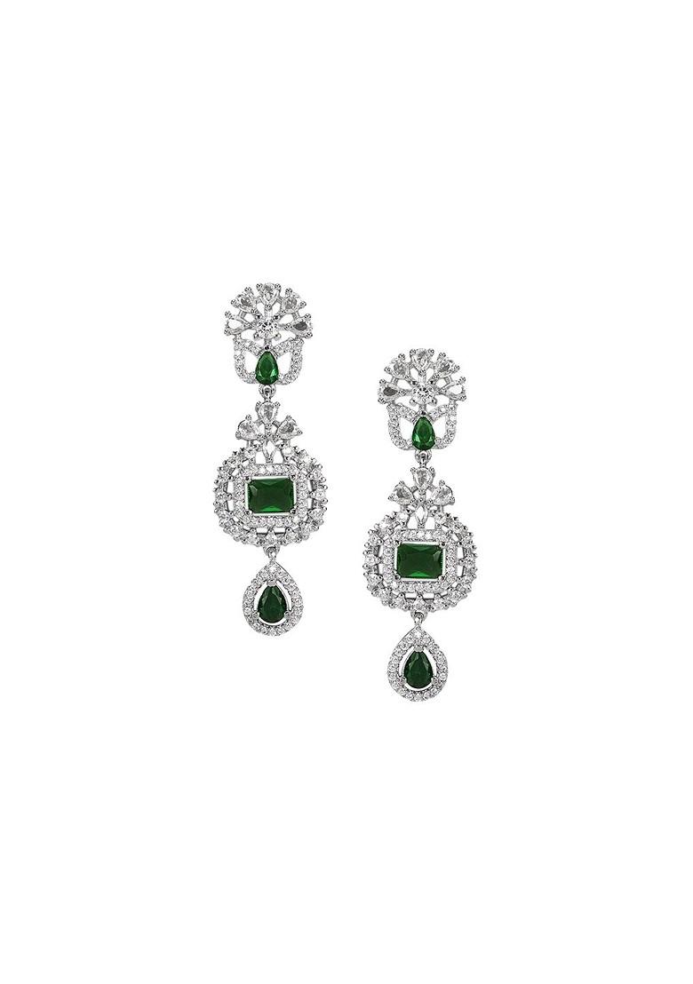 Green Sliver Plated Ad Stone Studded Jewellery Set