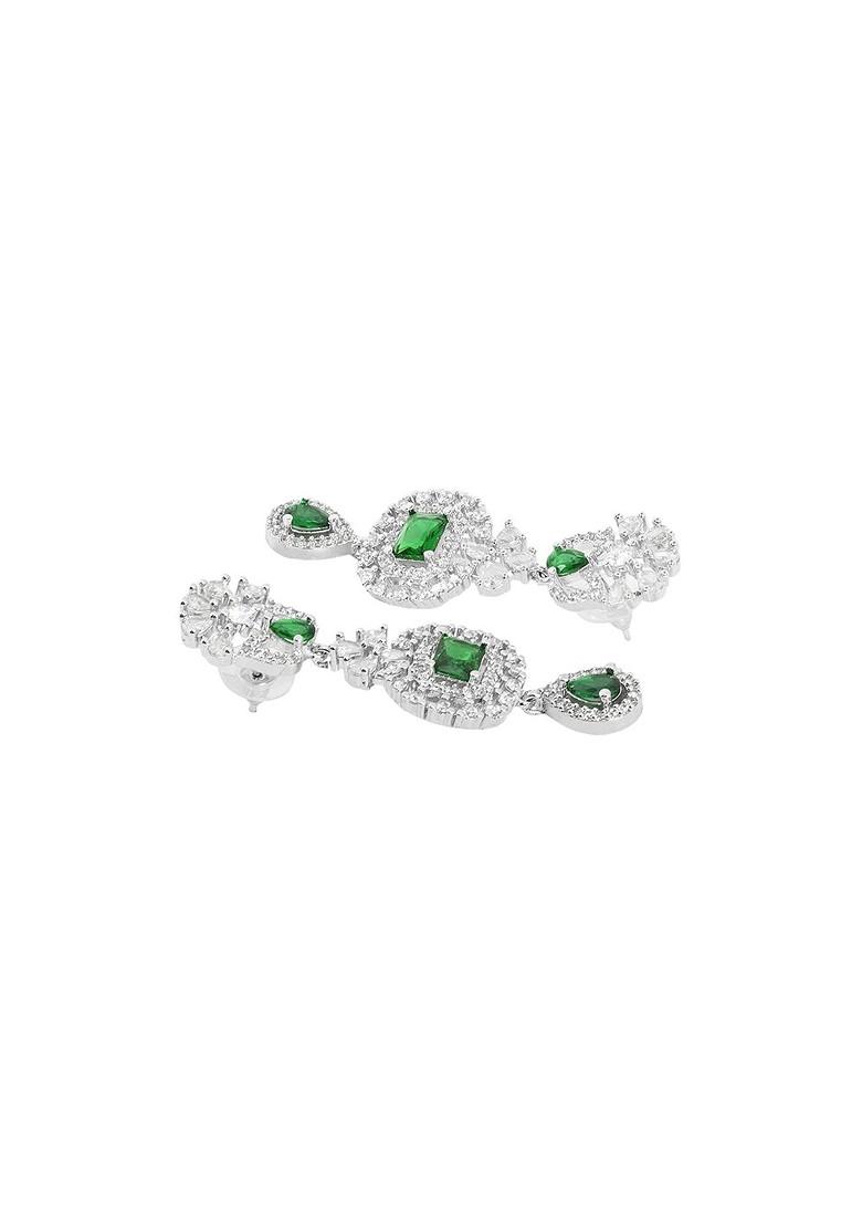 Green Sliver Plated Ad Stone Studded Jewellery Set