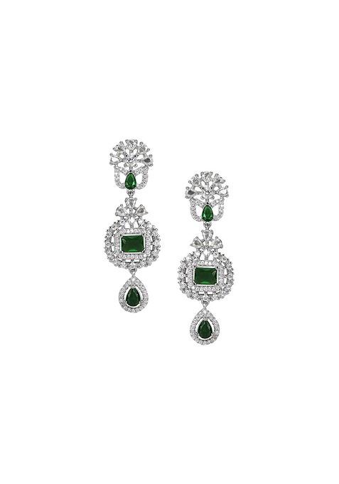 Green Sliver Plated Ad Stone Studded Jewellery Set
