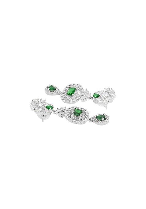 Green Sliver Plated Ad Stone Studded Jewellery Set