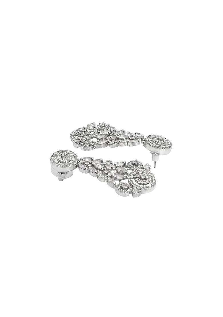 Silver Plated American Diamond Stone Studded Jewellery Set - Indya