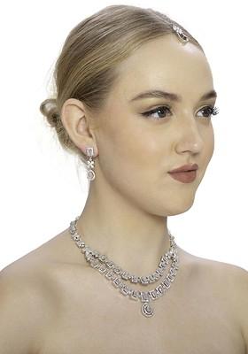 Silver Plated Ad Studded Necklace And Earrings