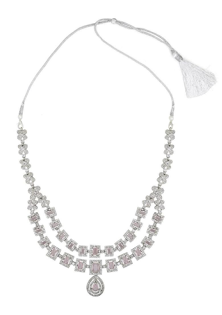 Silver Plated Ad Studded Necklace And Earrings