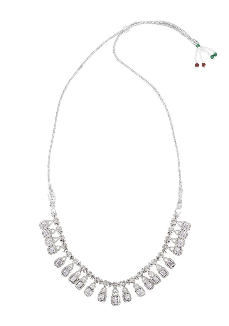 Silver Plated American Diamond Studded Elegant Jewellery Set